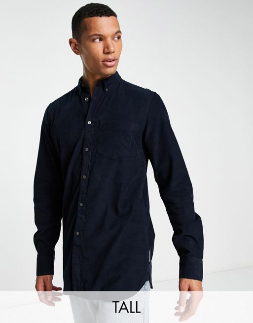French Connection Tall - Camicia a maniche lunghe in velluto a coste blu navy