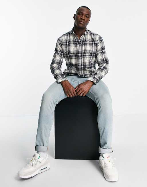 French Connection Tall - Chemise en flanelle à manches longues - Écru et bleu marine, 4 de 4