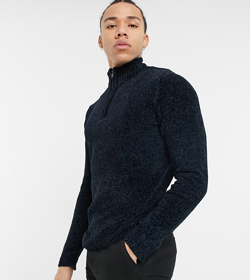 FRENCH CONNECTION TALL CHENILLE HALF ZIP SWEATER IN NAVY,58PPW