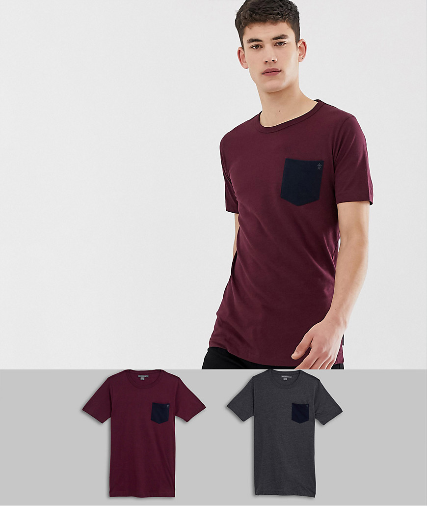 French Connection Tall - Confezione da 2 T-shirt con tasca a contrasto-Multicolore