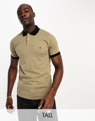 French Connection Tall contrast collar polo in light khaki