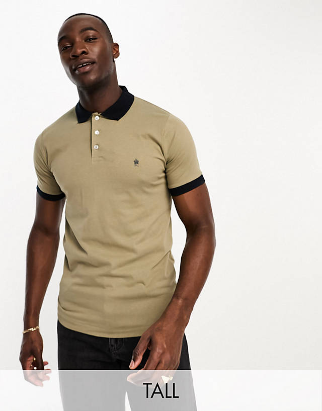 French Connection - tall contrast collar polo in light khaki