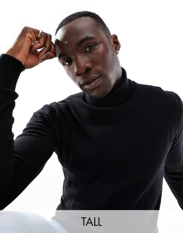 French Connection - tall cotton roll neck jumper in black