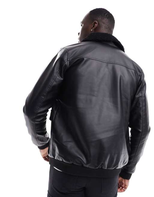 French connection mens on sale leather flight jacket black