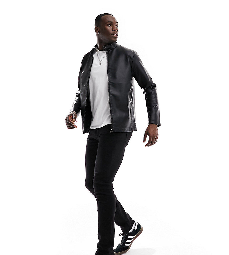 French Connection Tall faux leather racer jacket in black