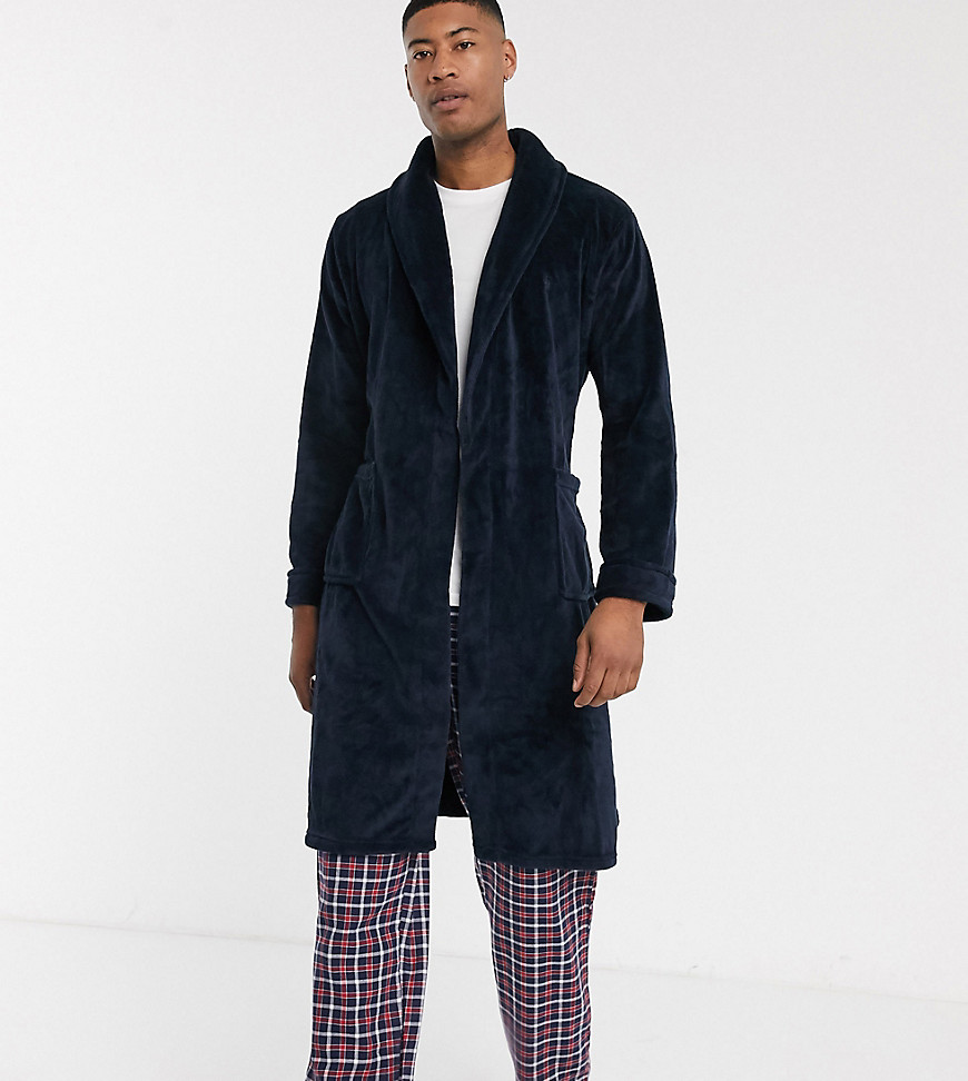 French Connection Tall Fleece Robe In Navy