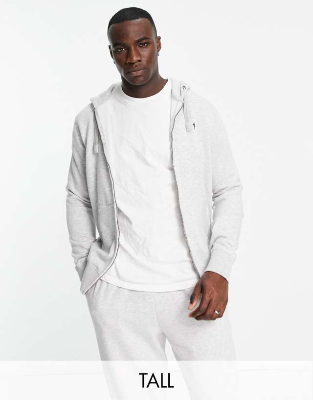 French Connection Tall full zip hoodie in light gray