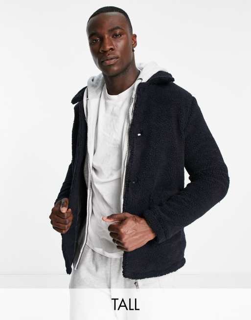 French Connection Tall - Giacca in pile borg blu navy