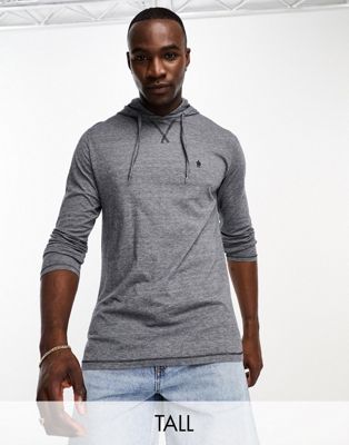 French Connection Tall hooded long sleeve micro feeder top in navy & white - ASOS Price Checker