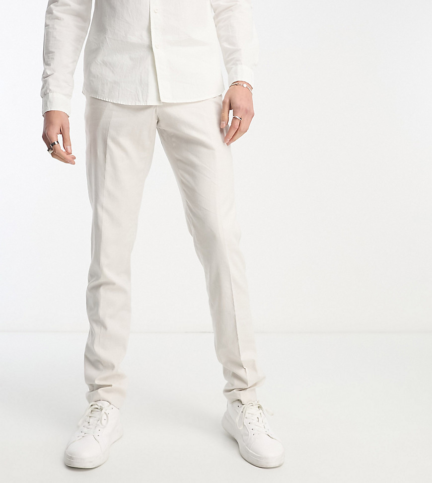 French Connection Tall linen slim fit suit pants in white-Neutral