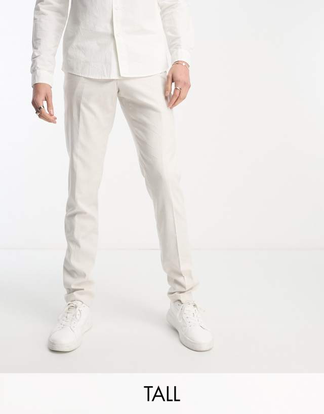 French Connection Tall linen slim fit suit pants in white