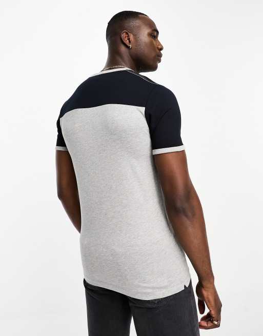 French Connection Tall – Ljusgrå, vit och marinblå t-shirt med färgblock, 3 av 4
