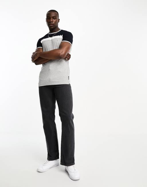 French Connection Tall – Ljusgrå, vit och marinblå t-shirt med färgblock, 4 av 4