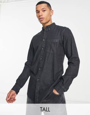 French Connection Tall long sleeve denim shirt in black - ASOS Price Checker