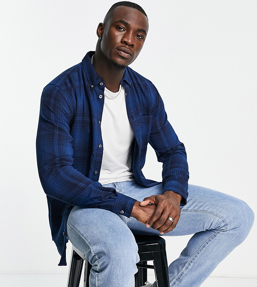 French Connection Tall long sleeve flannel shirt in blue