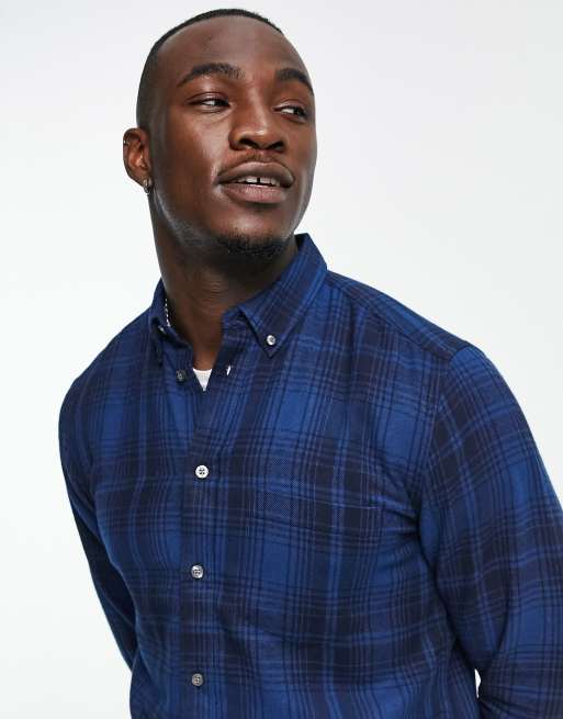 French Connection Tall long sleeve flannel shirt in blue
