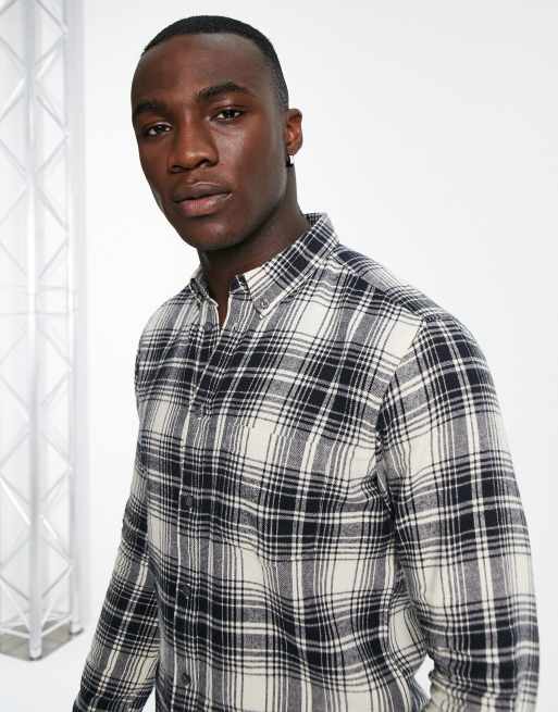 French Connection Tall long sleeve flannel shirt in ecru navy, 3 of 4