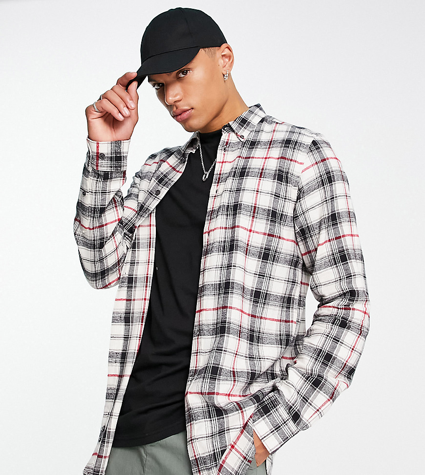 French Connection Tall long sleeve multi check flannel shirt in ecru-White