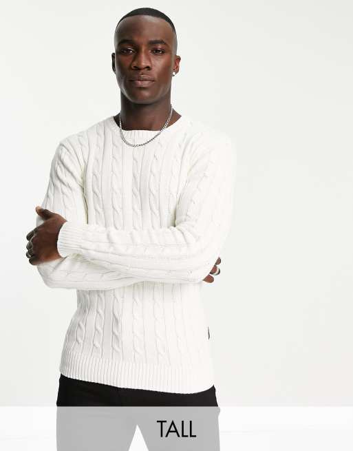 French Connection Tall - Maglione écru girocollo in misto lana lavorato a trecce