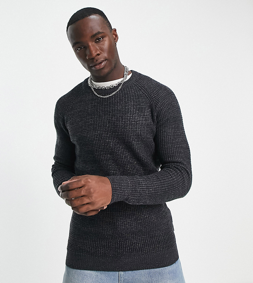 French Connection Tall medium stitch raglan sweater in charcoal-Navy