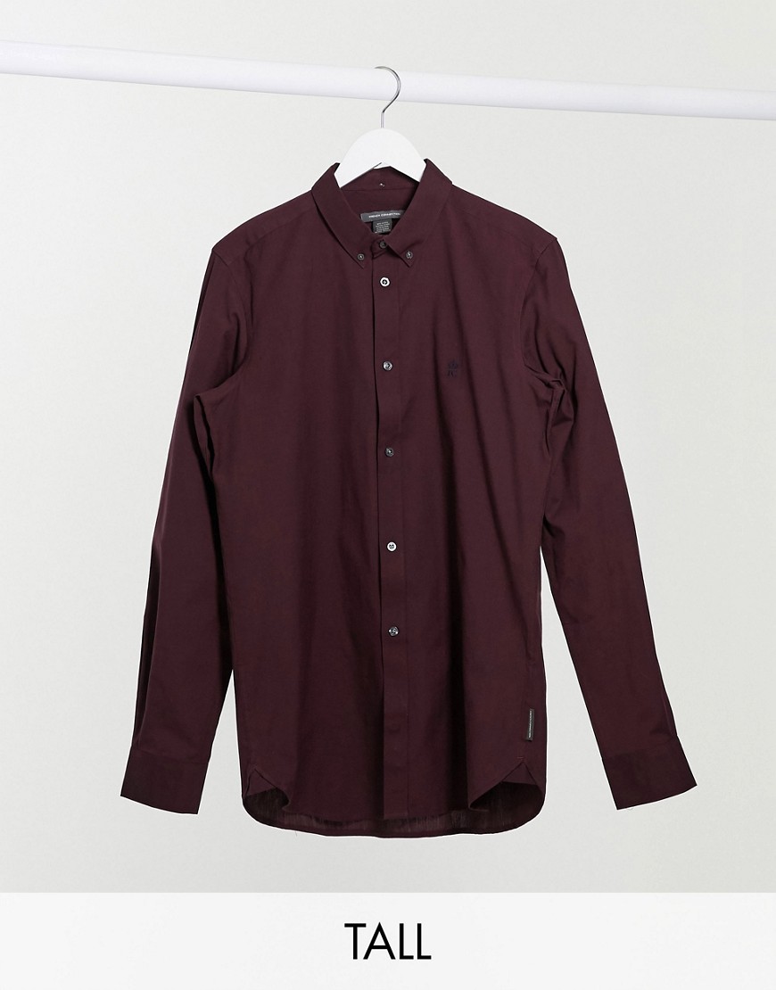 French Connection Tall oxford button down logo shirt in burgundy-Red