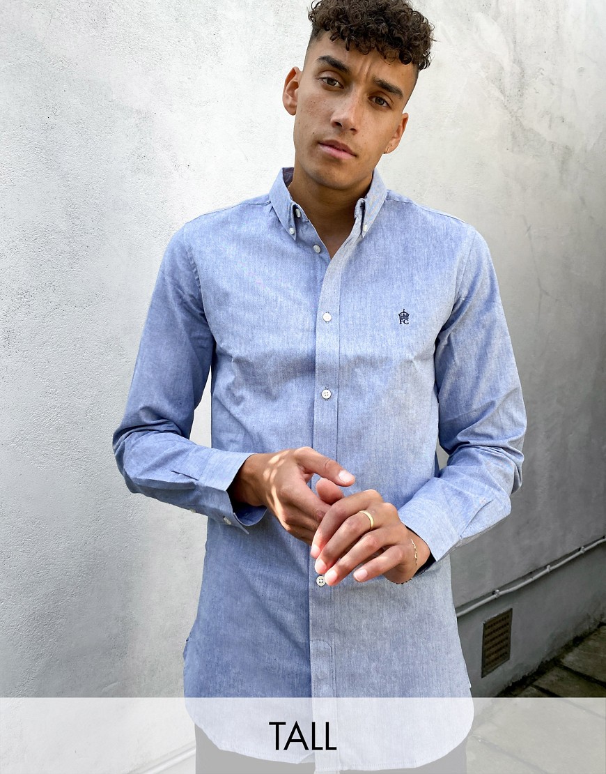 French Connection Tall oxford button down logo shirt in navy