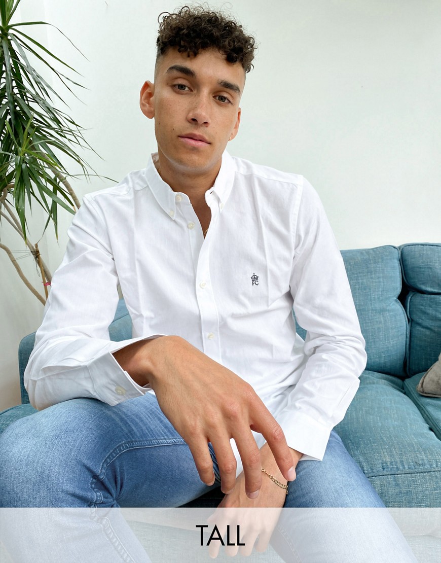 French Connection Tall oxford button down logo shirt in white