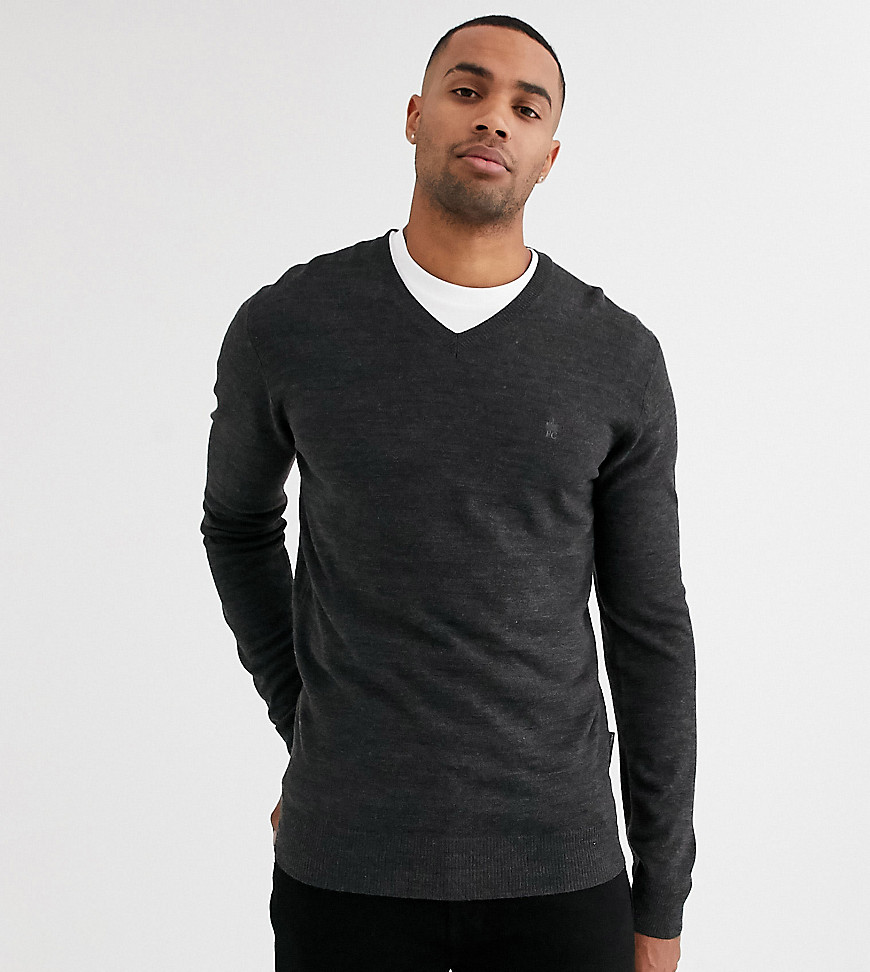 French Connection Tall plain logo v neck knit jumper-Grey