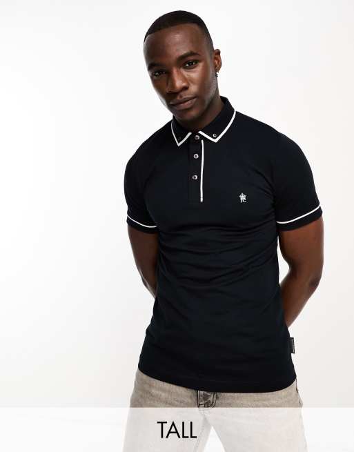 French Connection Tall - Poloshort met biezen in marineblauw