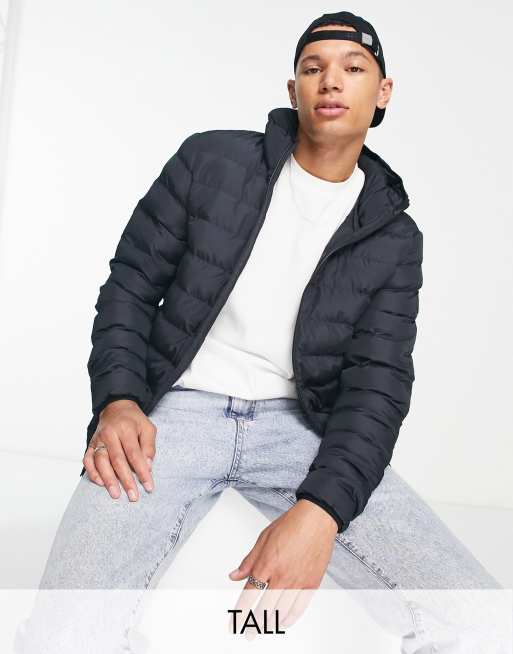 French Connection Tall puffer jacket with hood in navy | ASOS