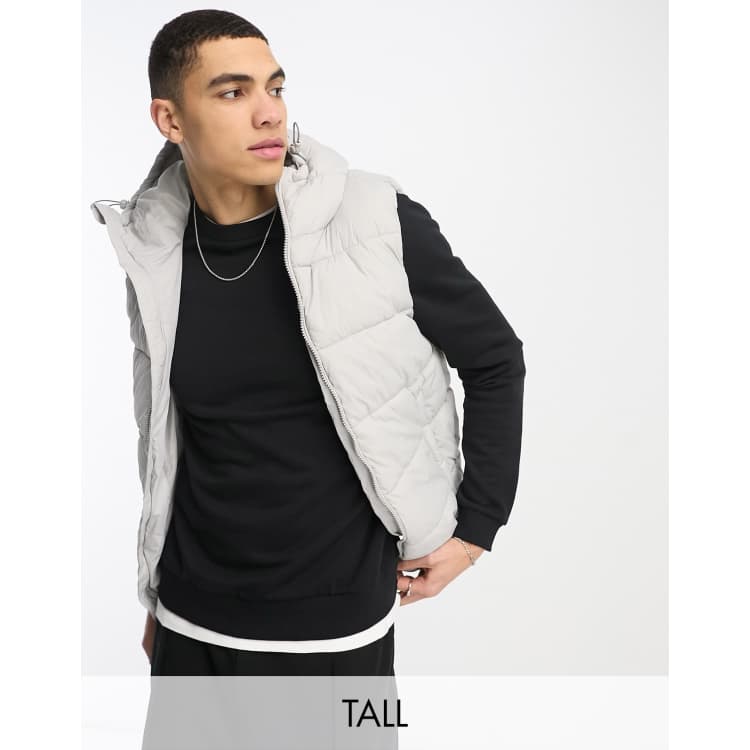 French Connection Tall puffer vest with hood in light gray