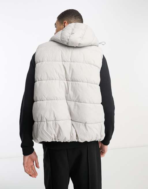 French Connection Tall puffer vest with hood in light gray