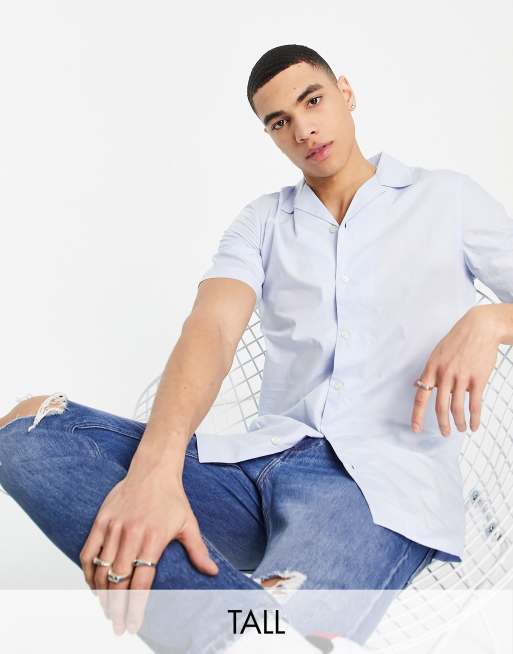 French Connection Tall short sleeve camp collar shirt in sky blue