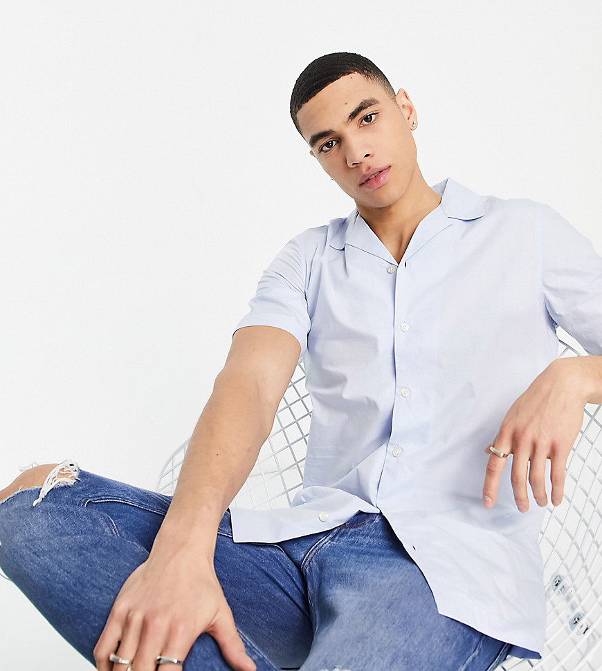 French Connection Tall short sleeve revere collar shirt in sky blue
