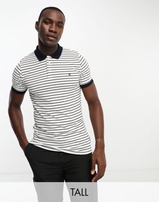 French Connection Tall single stripe polo in white & navy