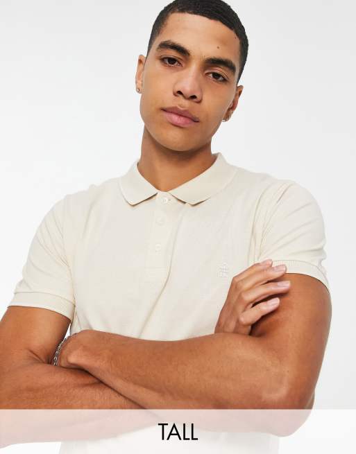French Connection Tall single tipped pique polo in stone