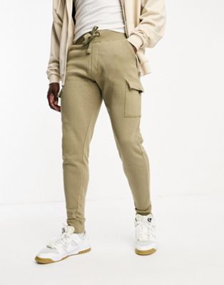 French Connection Tall slim fit cargo joggers in light khaki