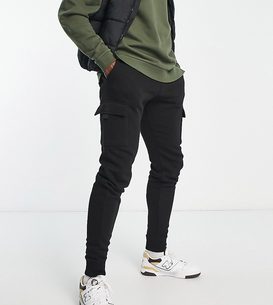 French Connection Tall slim fit cargo sweatpants in black