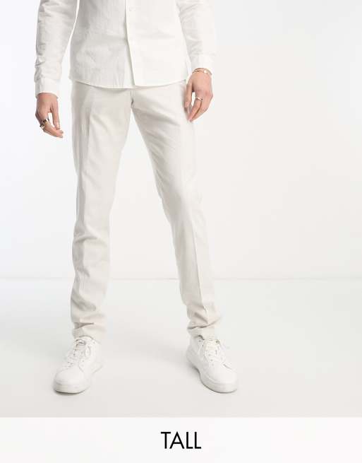 Historicus hoop Megalopolis French Connection Tall - Slim-fit pantalon van linnen in wit | ASOS