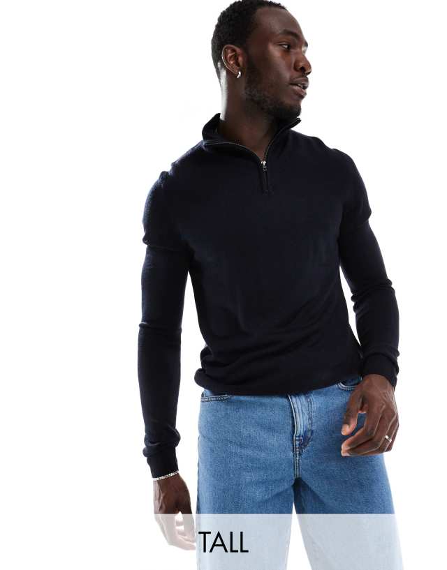 French Connection - tall soft touch half zip jumper in navy