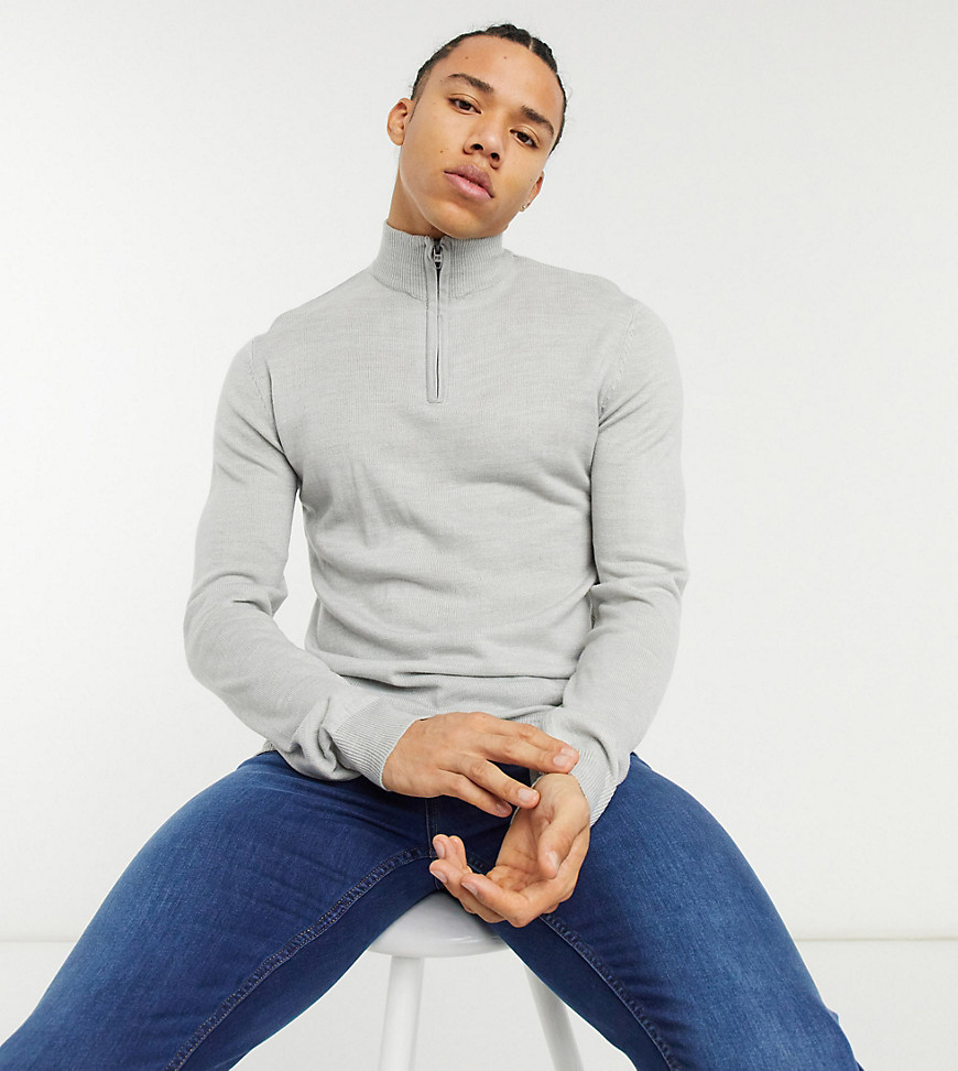 French Connection Tall soft touch half zip knit sweater in heather gray-Grey