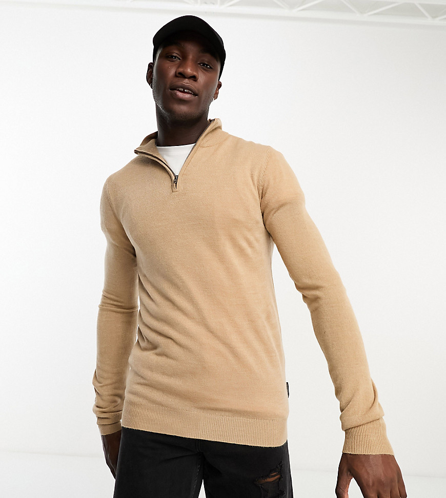 French Connection Tall Soft Touch Half Zip Sweater In Camel Melange-brown