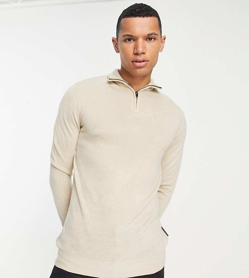 French Connection Tall soft touch half zip sweater in stone-Neutral