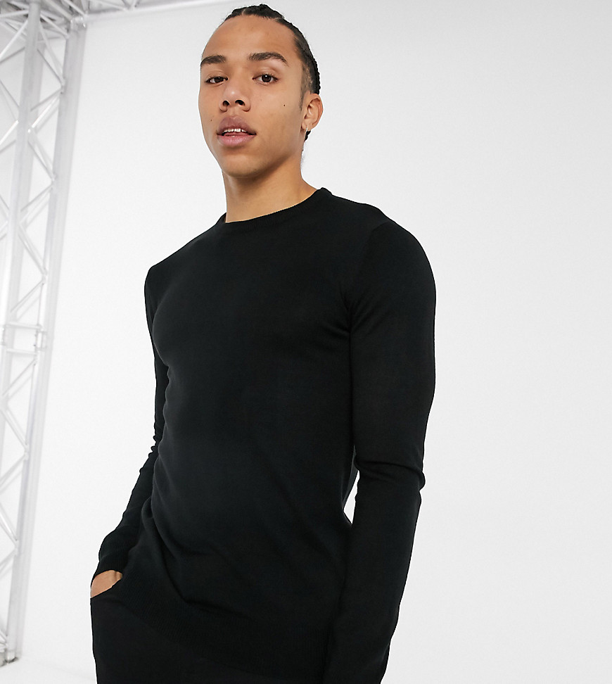 French Connection Tall soft touch logo crew neck knit jumper in black