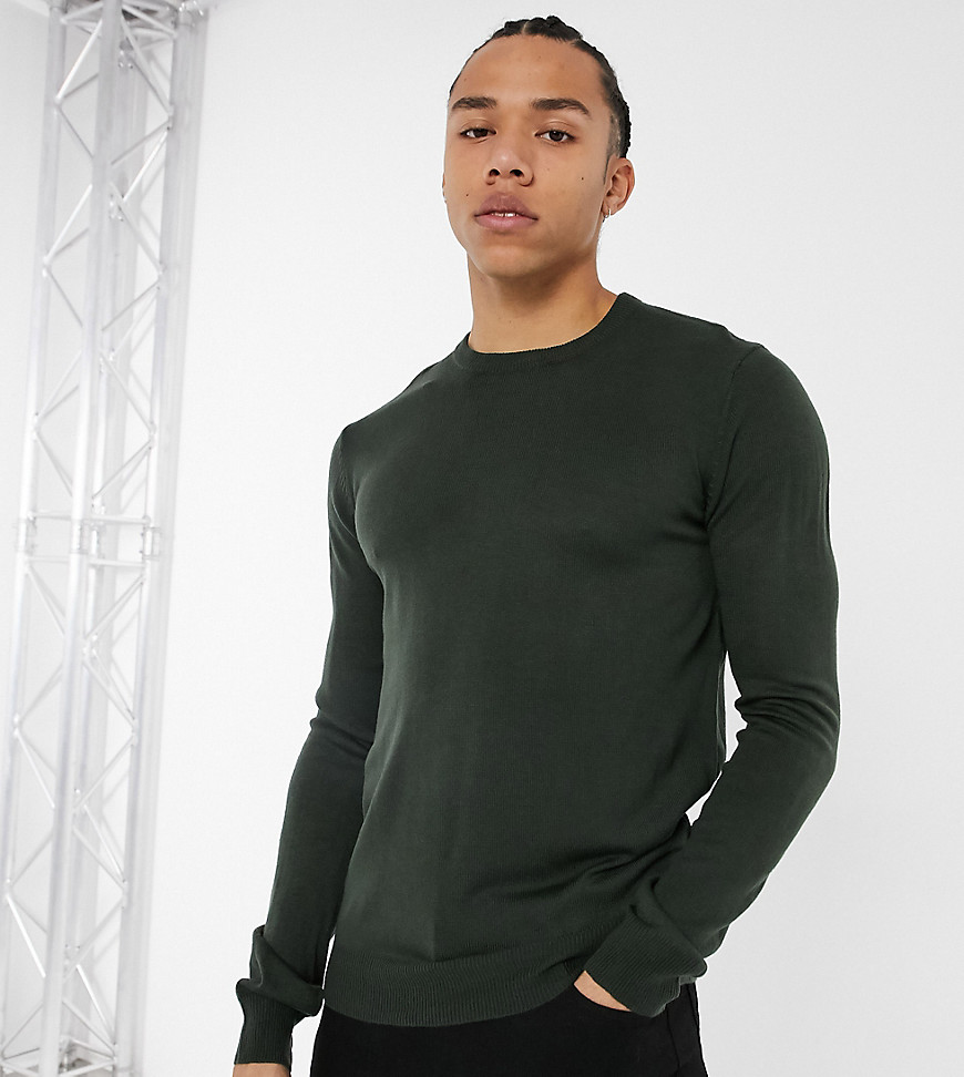 French Connection Tall soft touch logo crew neck knit jumper in dark green