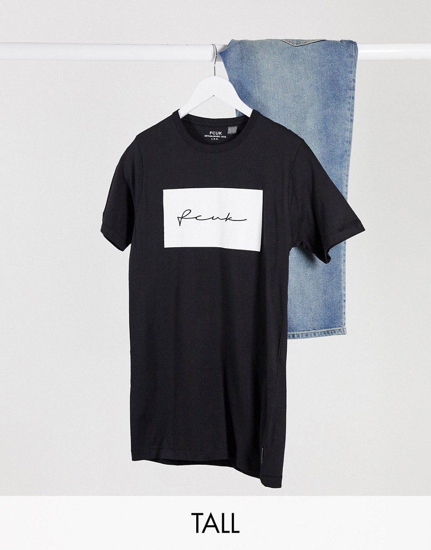 French Connection Tall — Sort oversized T-shirt med FCUK-print