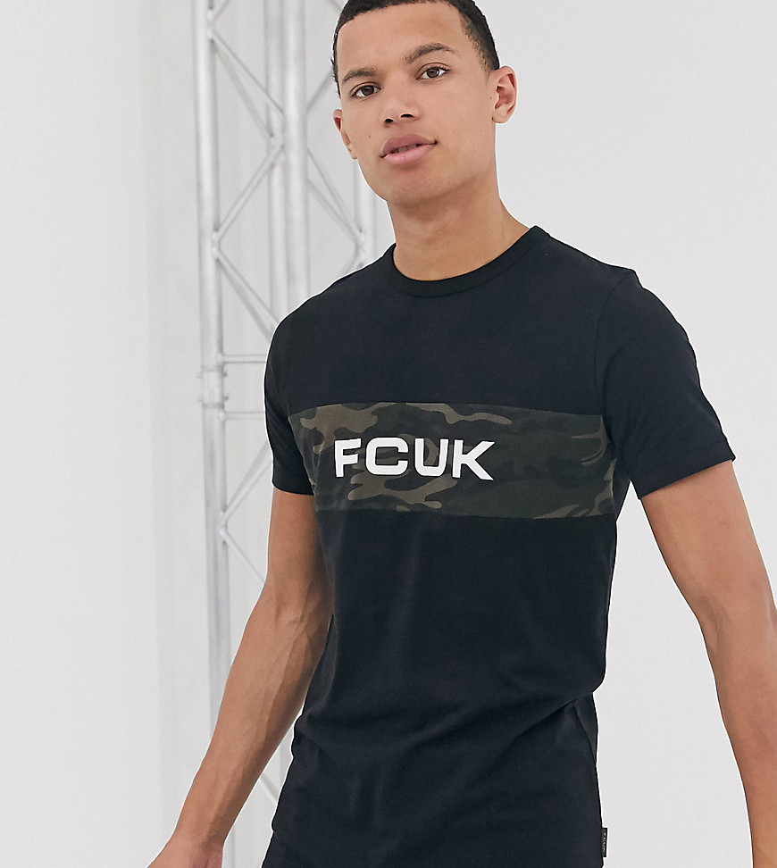 French Connection Tall - T-shirt con logo FCUK-Nero