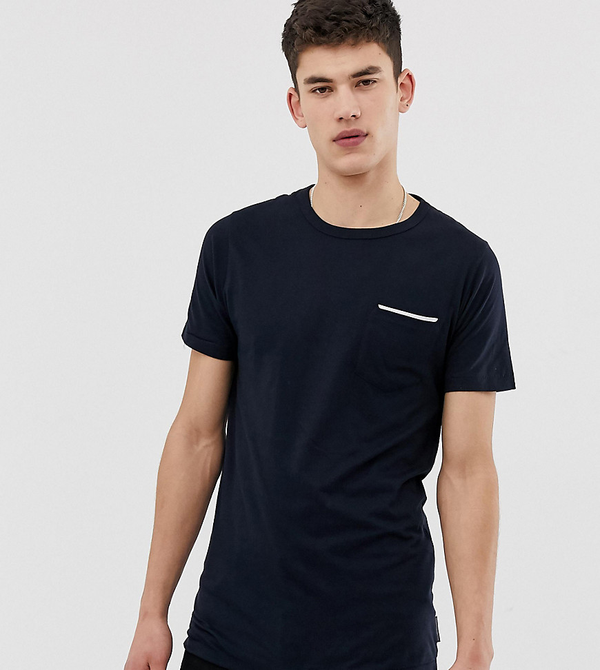 French Connection Tall - T-shirt met borstzakje en een gekleurd randje-Marineblauw