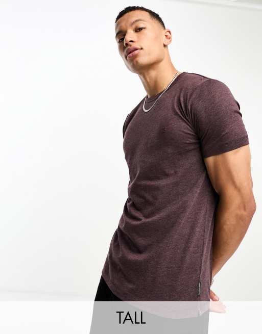 French Connection Tall - T-shirt met ronde hals in gemêleerd bordeauxrood