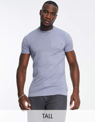 French Connection Tall textured t-shirt in light blue